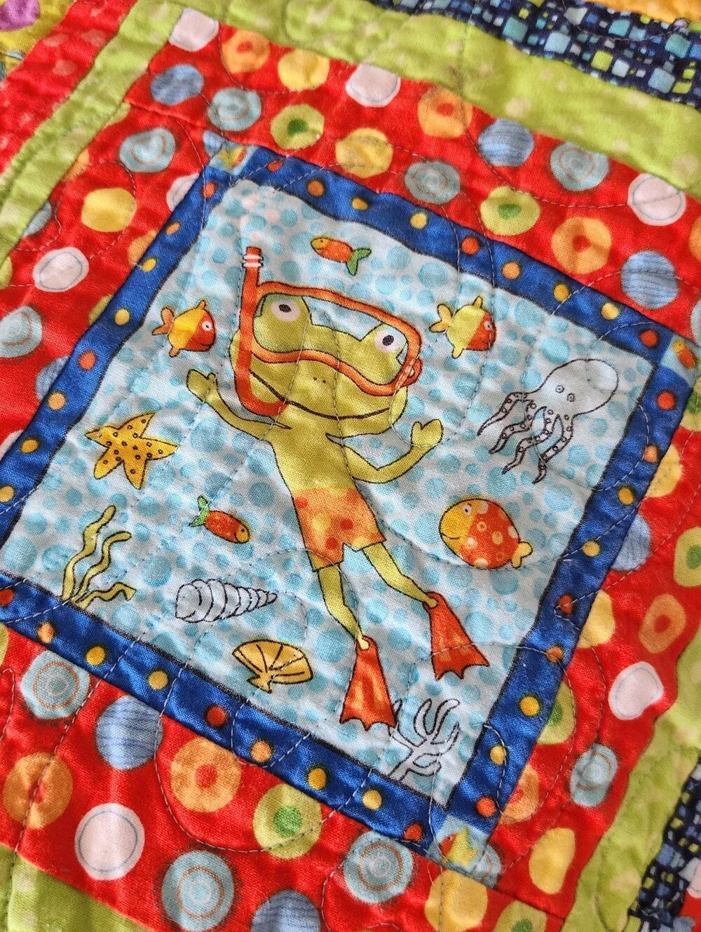 HANDMADE Patchwork Quilt Twin Yellow Kids Cotton Bedding Fish Sail Boat 40 x 70